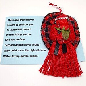 Handmade Red Black Yarn Angel Comfort Love Gift Christmas Holiday Ornament